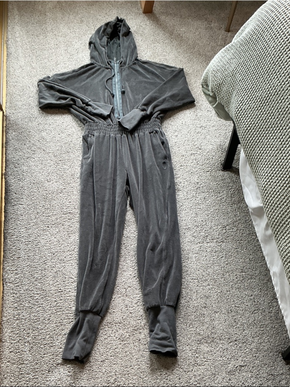 New FP Movement by Free People Training Day Velour Jumpsuit ~ Charcoal Gray - Picture 6 of 14